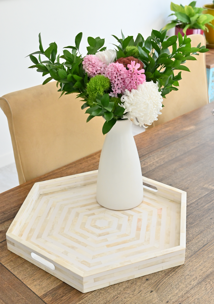 Bone Inlay Hexagon Tray : White