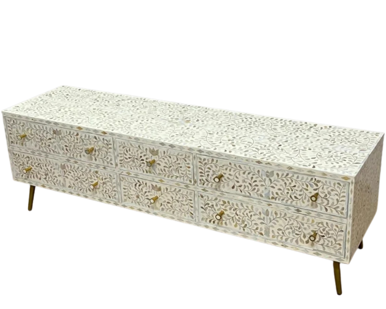 Mother of Pearl Inlay TV Sideboard : Liana : White