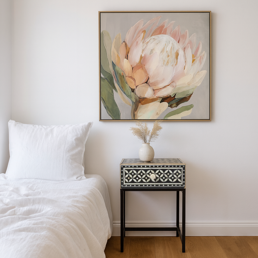 Bone Inlay 1 Drawer Bedside (with Metal Legs) : Starburst : Black