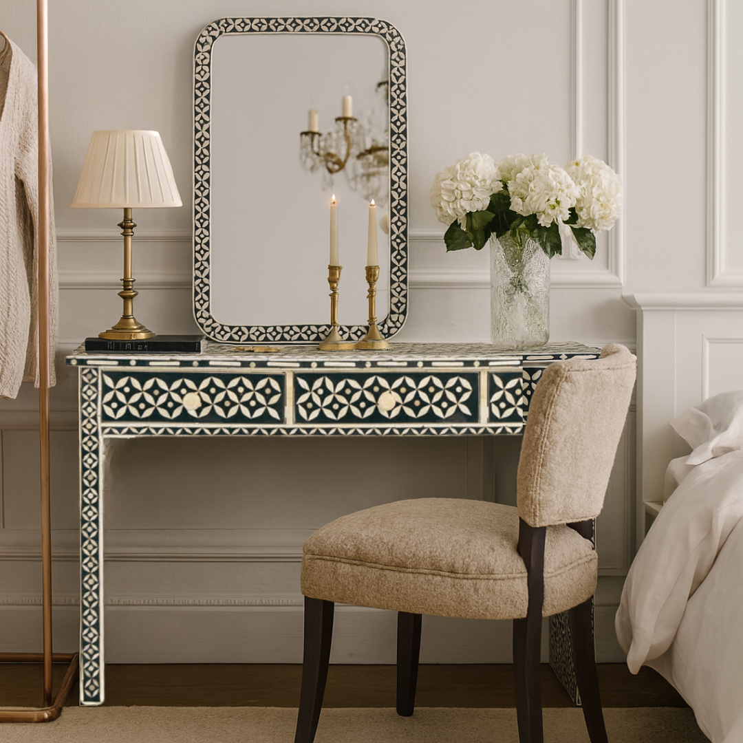 Bone Inlay Console with Ledge : Starburst : Black