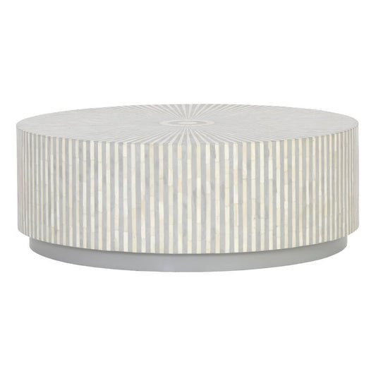 Bone Inlay Round Coffee Table : Stripe : Grey