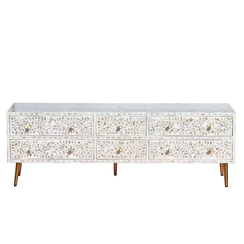 Mother of Pearl Inlay TV Sideboard : Liana : White