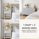 Bone Inlay Bedroom Suite : Floral : Grey (1 Chest & 2 Bedsides)