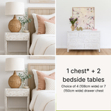 Mother of Pearl Inlay Bedroom Suite : Floral : White (1 Chest & 2 Bedsides)