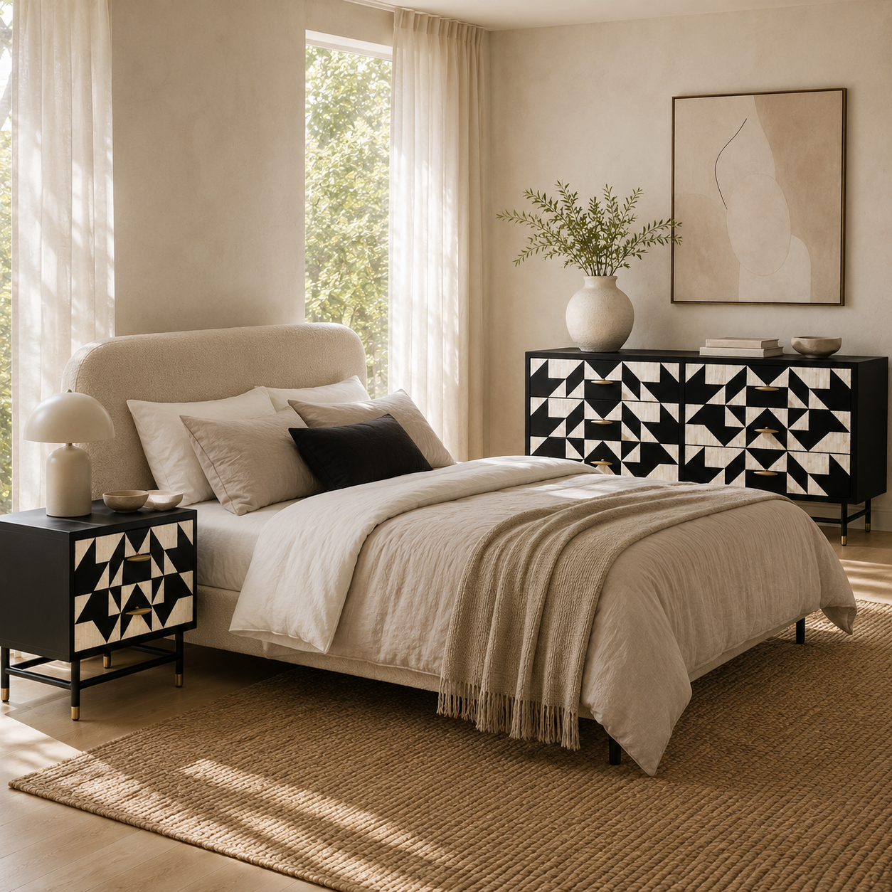 Bone Inlay 6 Drawer Buffet : Arrows : Black & White