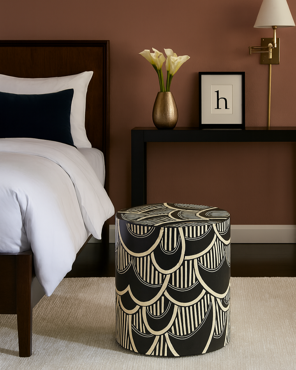 Bone Inlay Side Table : Scalloped Stripe : Black