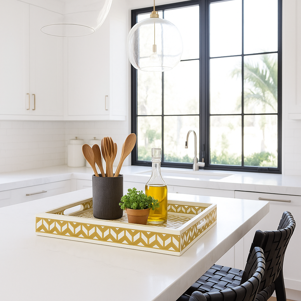 Bone Inlay Rectangular Tray : Starburst : Yellow