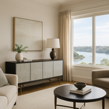 Bone Inlay Sideboard  wtih Antique Brass Legs : Pinstripe : Charcoal