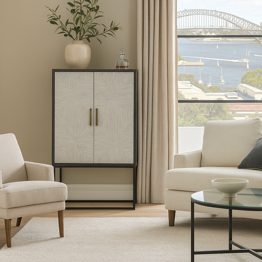 Bone Inlay Drinks Cabinet  wtih Antique Brass Legs : Pinstripe : Charcoal