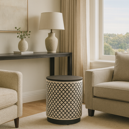Bone Inlay Side Table : Quadrefoil : Black