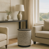 Bone Inlay Side Table : Quadrefoil : Black
