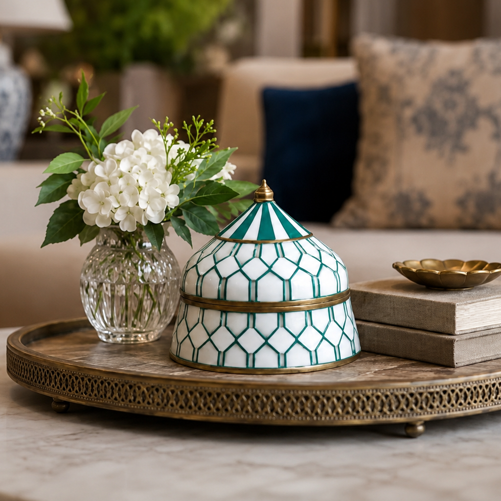 Bone & Brass Moghul Box : Trellis : Teal Green