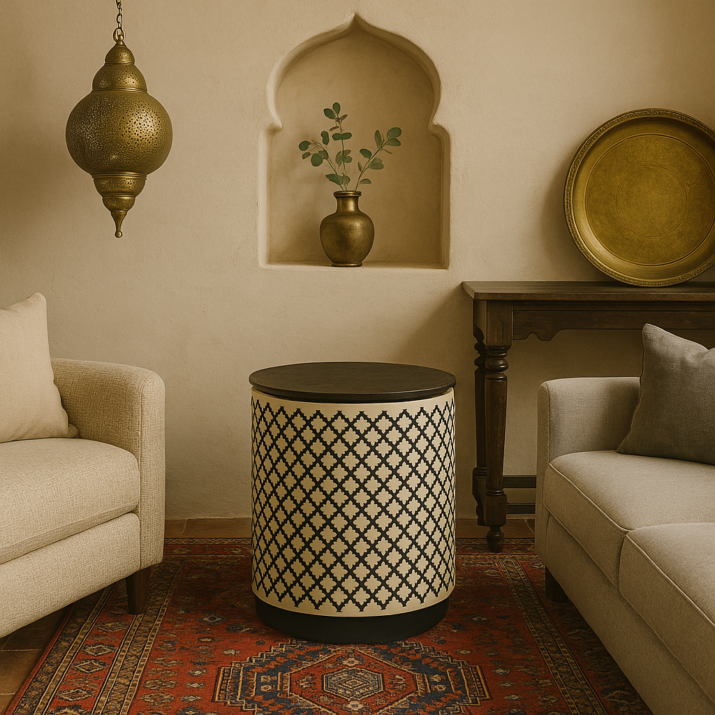 Bone Inlay Side Table : Quadrefoil : Black