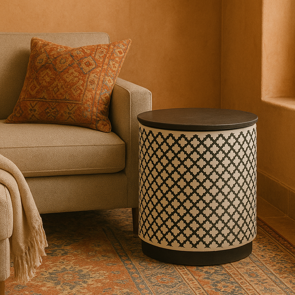 Bone Inlay Side Table : Quadrefoil : Black