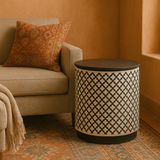 Bone Inlay Side Table : Quadrefoil : Black