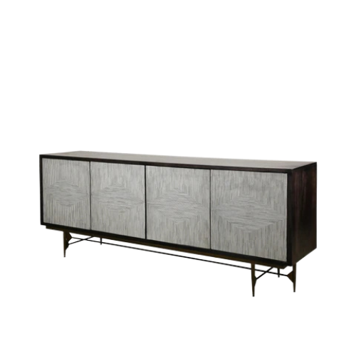 Bone Inlay Sideboard  wtih Antique Brass Legs : Pinstripe : Charcoal
