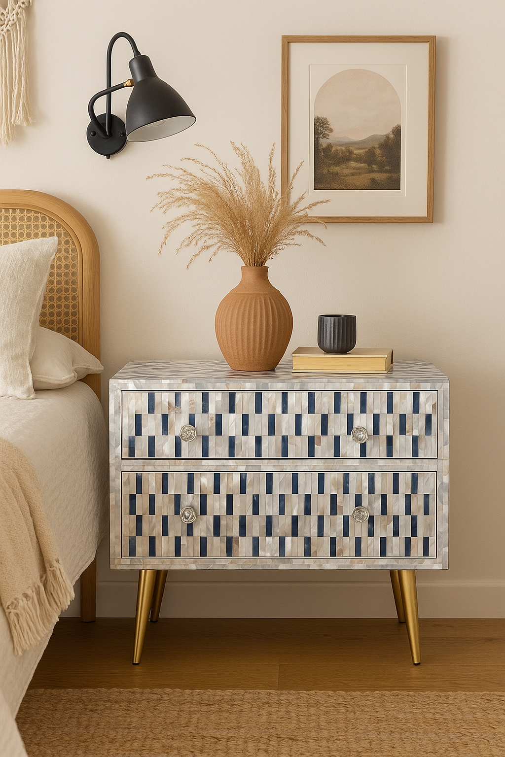 Mother of Pearl Inlay 2 Drawer Bedside : Morse : Indigo