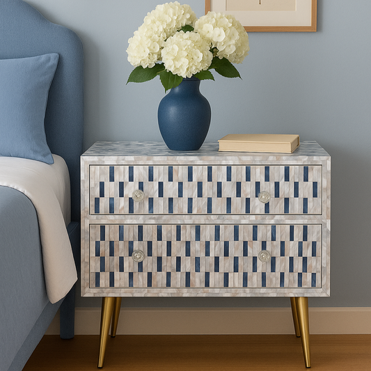 Mother of Pearl Inlay 2 Drawer Bedside : Morse : Indigo