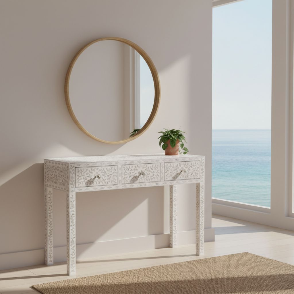 Mother Of Pearl Console : Floral : White