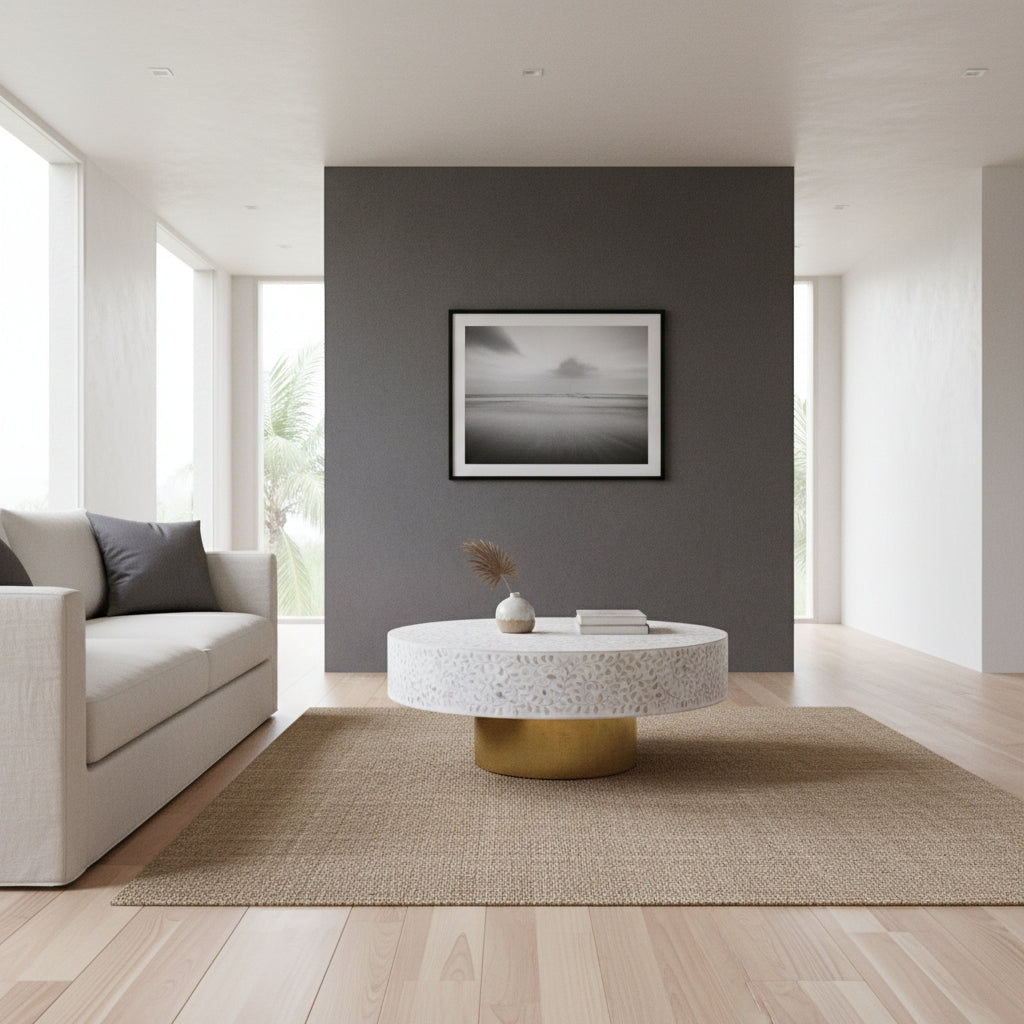 Mother of Pearl Inlay Coffee Table : Floral : White