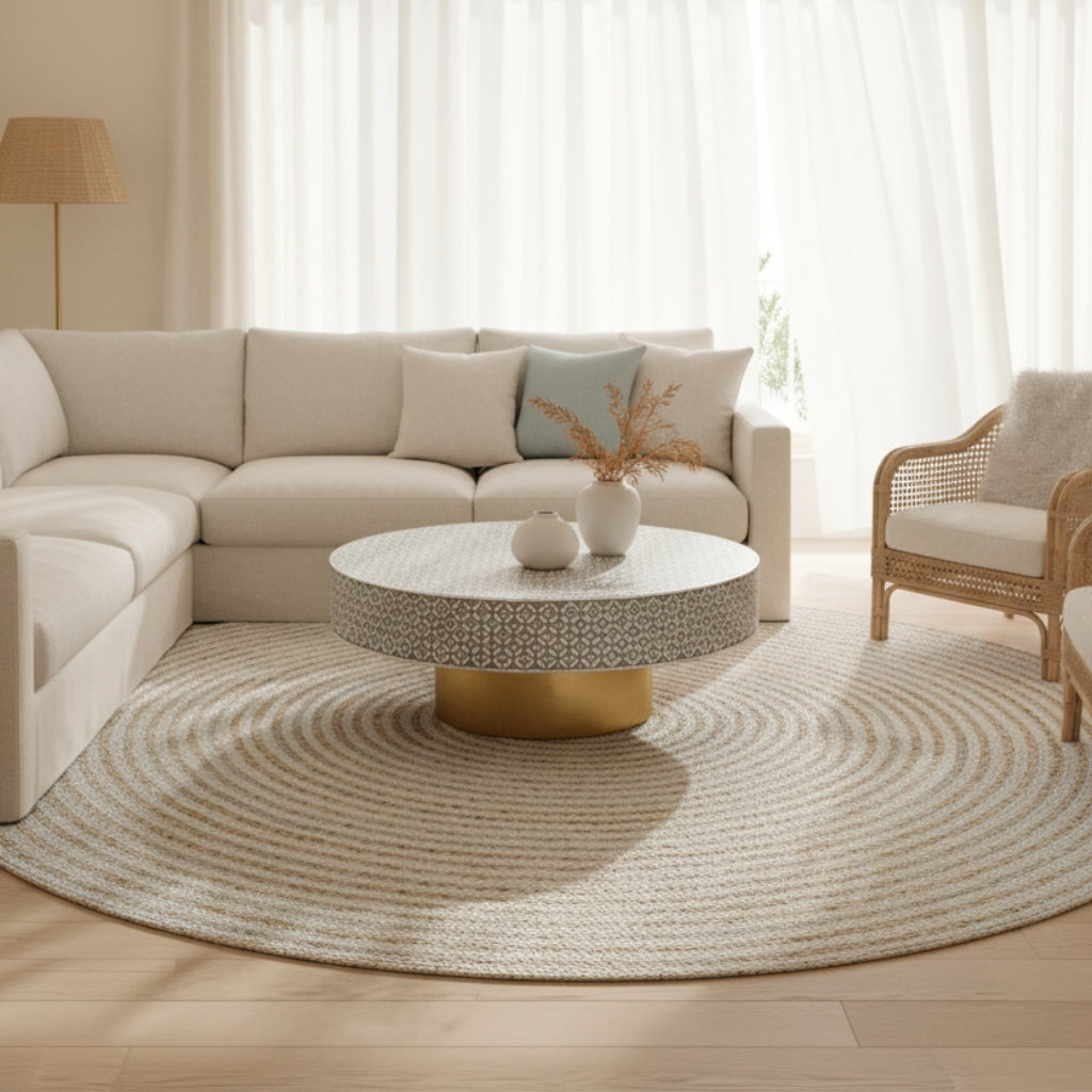 Mother of Pearl Inlay Round Coffee Table : Lady's Bedstraw : Grey