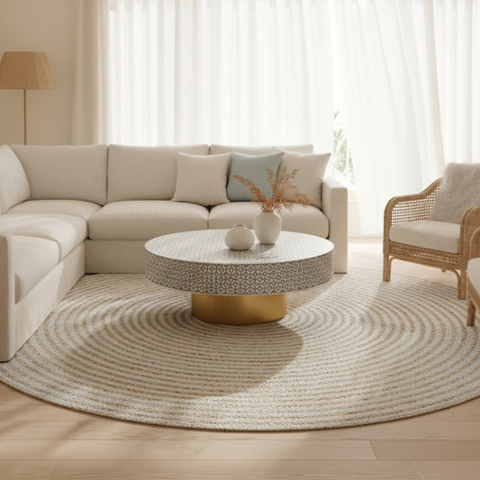 Mother of Pearl Inlay Round Coffee Table : Lady's Bedstraw : Grey