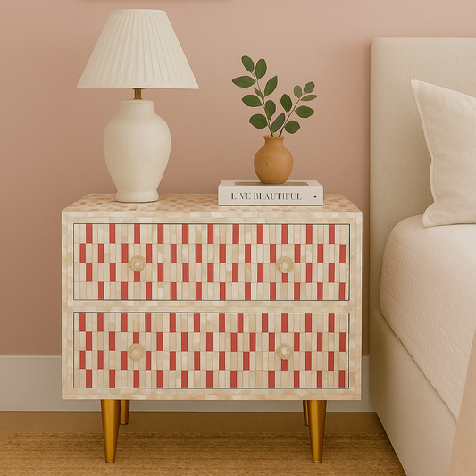 Mother of Pearl Inlay 2 Drawer Bedside : Morse : Fuchsia