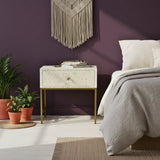 Mother of Pearl Inlay 1 Drawer Bedside (with Metal Legs) : White