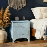 Mother of Pearl Inlay 2 Drawer Bedside : Boteh : Blue