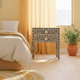 Mother of Pearl Inlay 2 Drawer Bedside : Flourish : Black