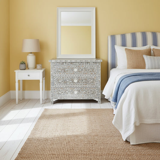 Mother of Pearl Inlay 3 Drawer Chest : Floral Grey