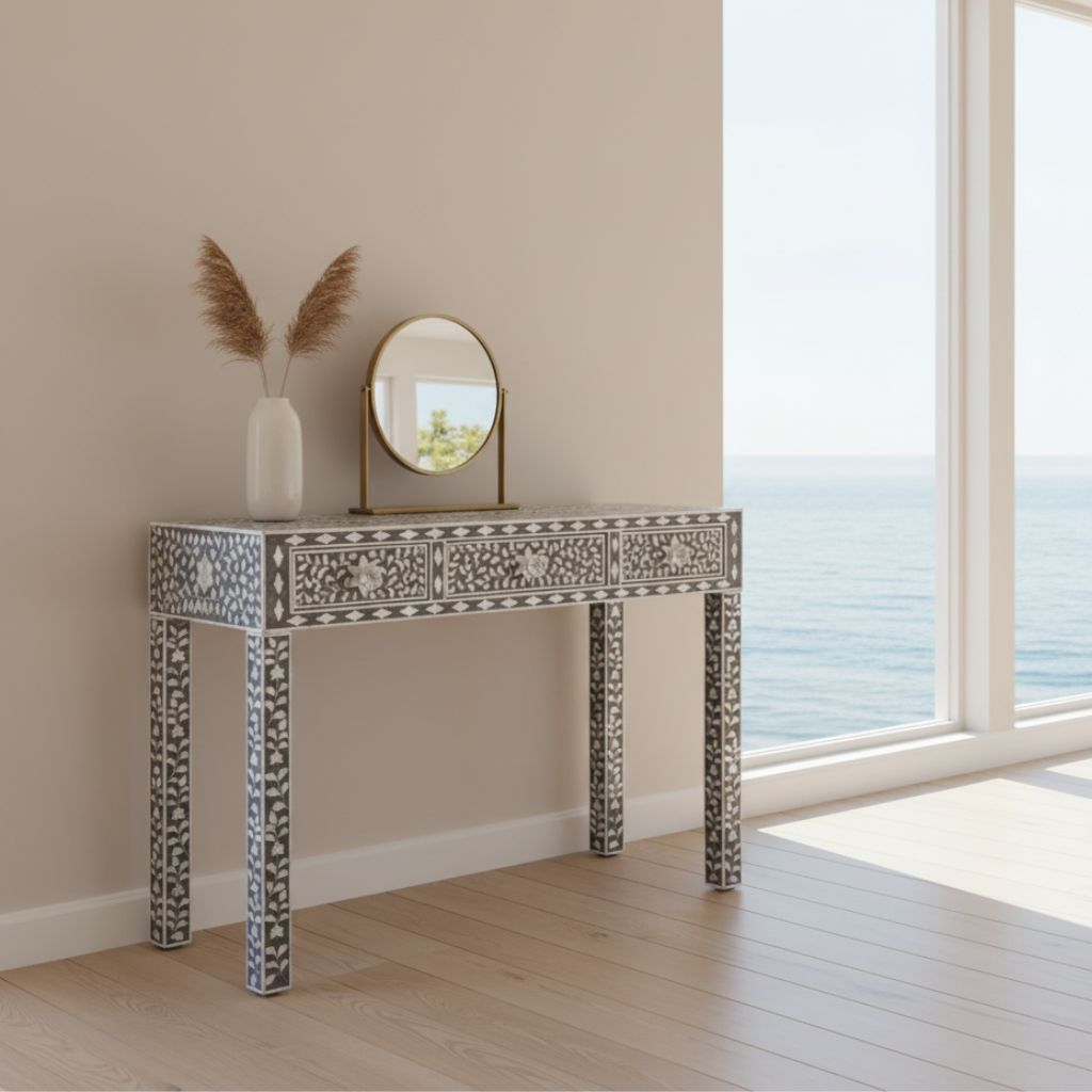 Mother of Pearl Inlay Console : Floral : Grey