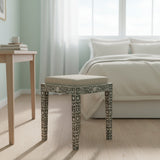 Mother of Pearl Inlay Dressing Table Stool : Floral : Grey