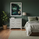 Mother of Pearl Inlay Large Bedside Chest : Floral : Grey