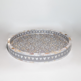 Mother of Pearl Inlay Round Tray : Heart : Grey