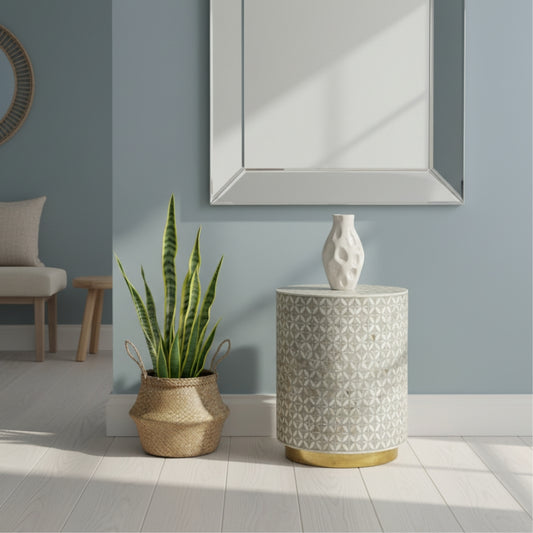 Mother of Pearl Inlay Side Table : Lady's Bedstraw : Grey