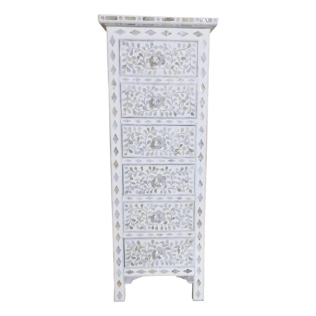 Mother of Pearl Inlay Tallboy : Floral : White