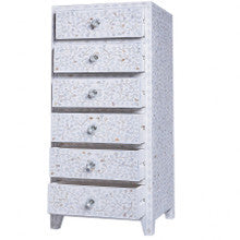 Mother of Pearl Inlay Tallboy : Floral : White Drawers Open