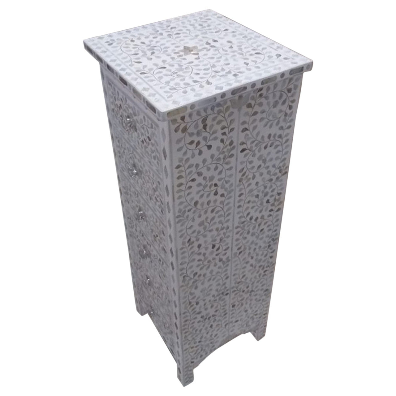 Mother of Pearl Inlay Tallboy : Floral : White