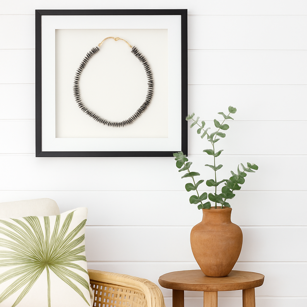 Carved Camel Bone Necklace : Black & White
