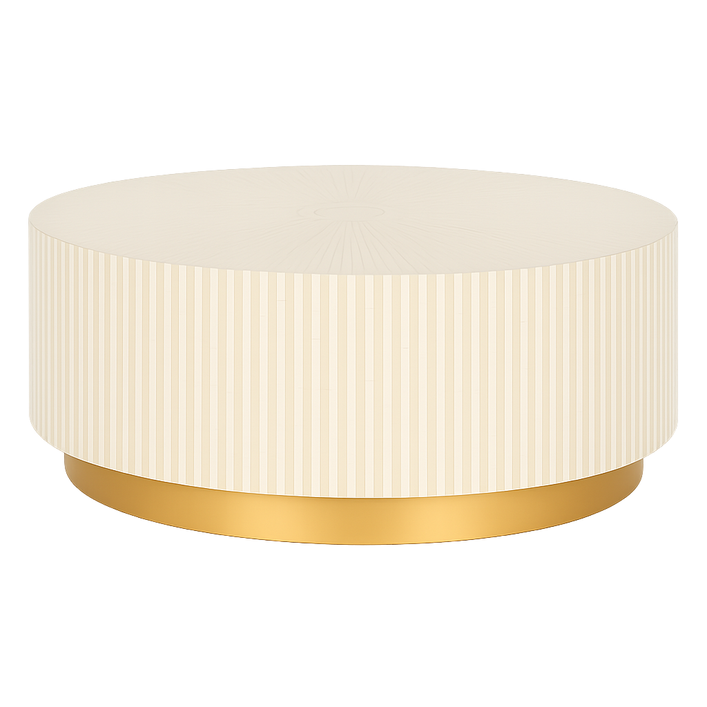 Bone Inlay Round Coffee Table : Stripe : White