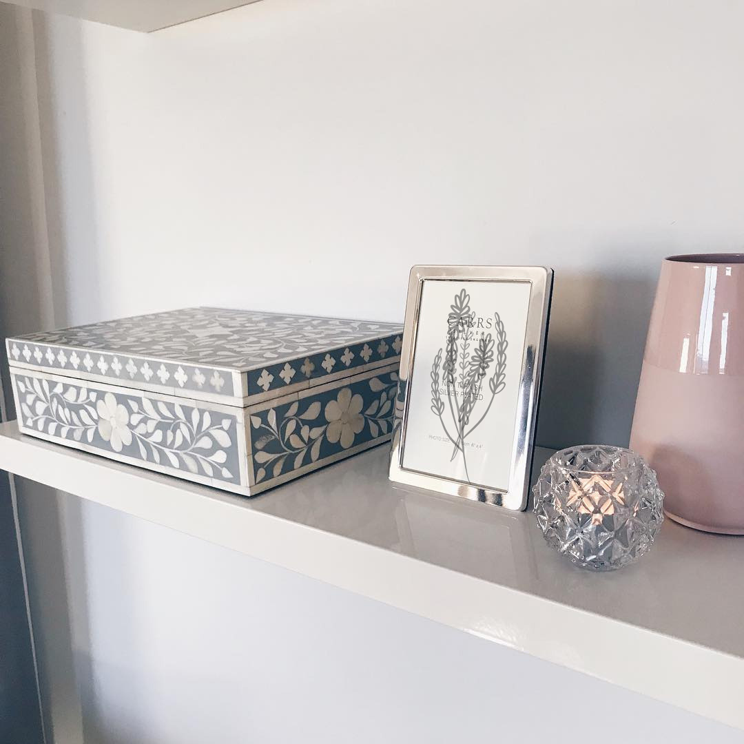 Bone Inlay Large Box : Floral : Grey