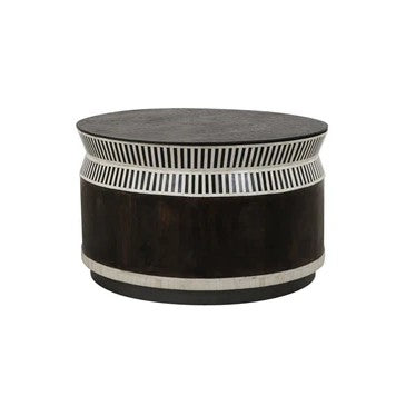 Bone Inlay Round Coffee Table : Charlston : Black