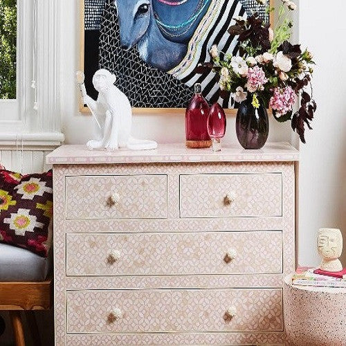 Bone Inlay 4 Drawer Chest : Starburst : Grey