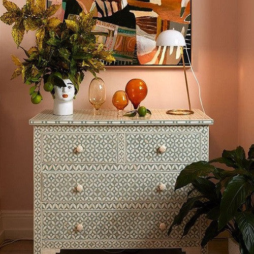 Bone Inlay 4 Drawer Chest in Starburst Grey