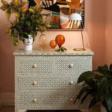 Bone Inlay 4 Drawer Chest in Starburst Grey