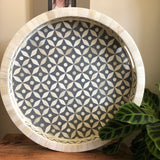 Bone Inlay Round Tray : Starburst  : Grey