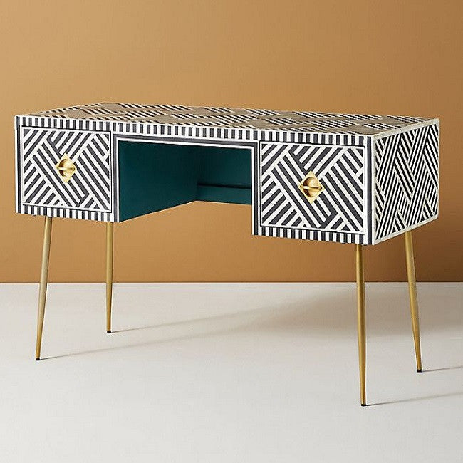 Bone Inlay Desk : Criss Cross : Black
