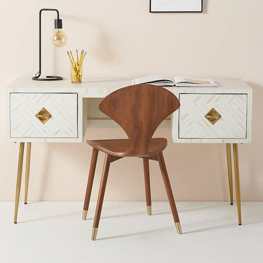 Bone Inlay Desk : Criss Cross : White