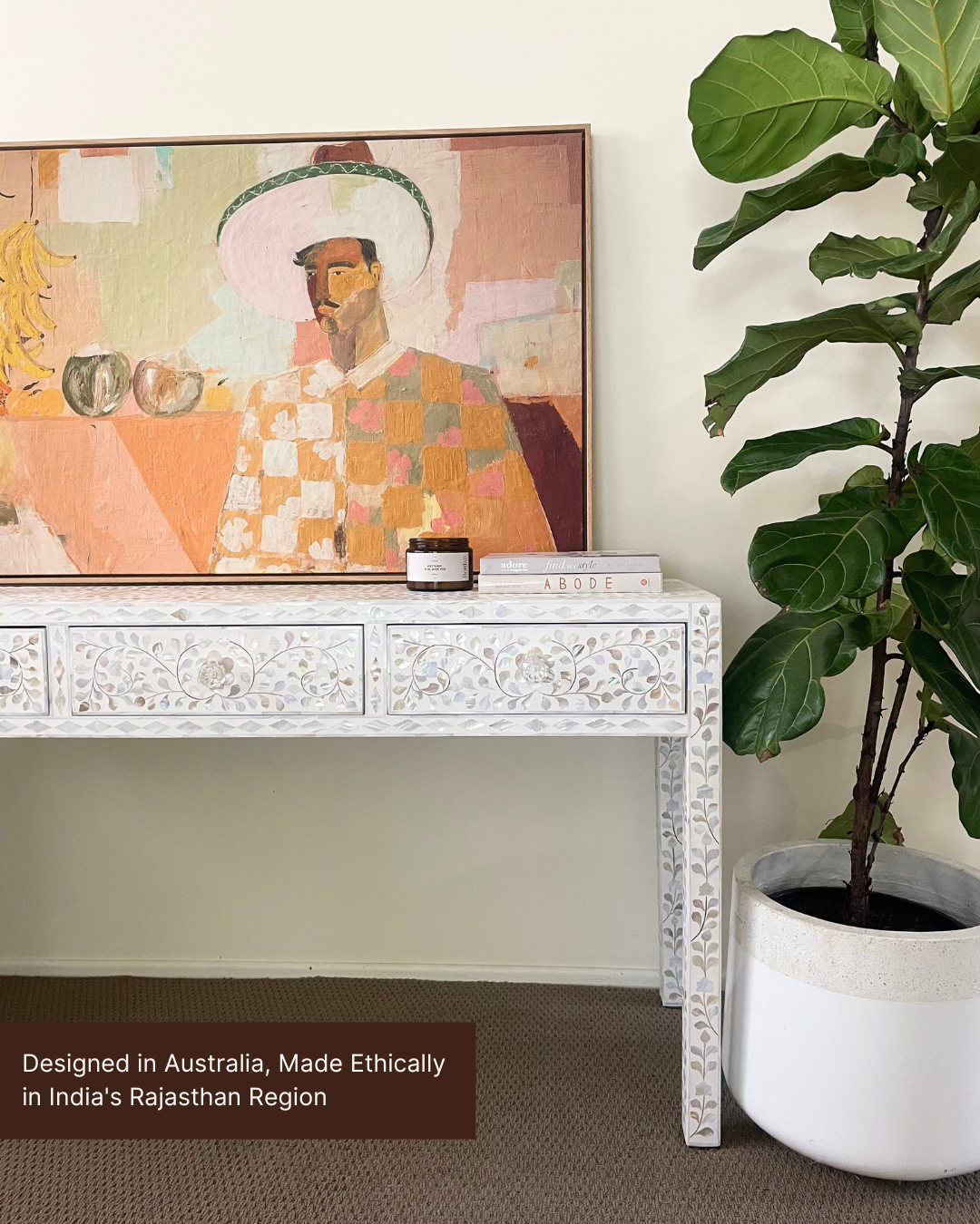 Mother Of Pearl Console : Floral : White